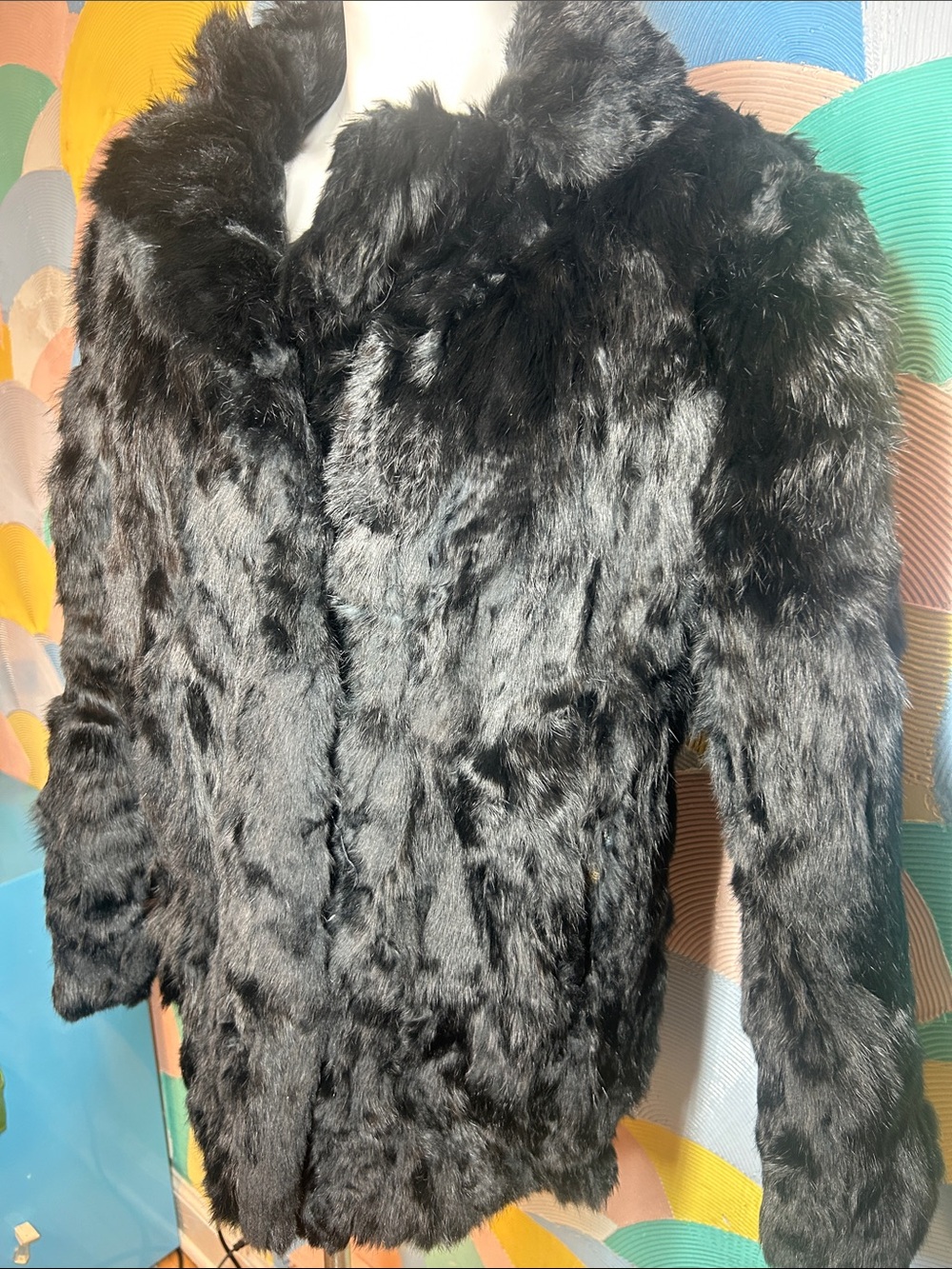 Vintage Women's Black Rabbit Fur Teddy Jacket - Plush Warmth sz XL - Picture 5 of 14